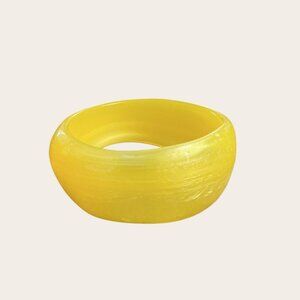 Vintage Yellow Lucite Chunky Bangle Bracelet 2.75" Diameter Retro Style